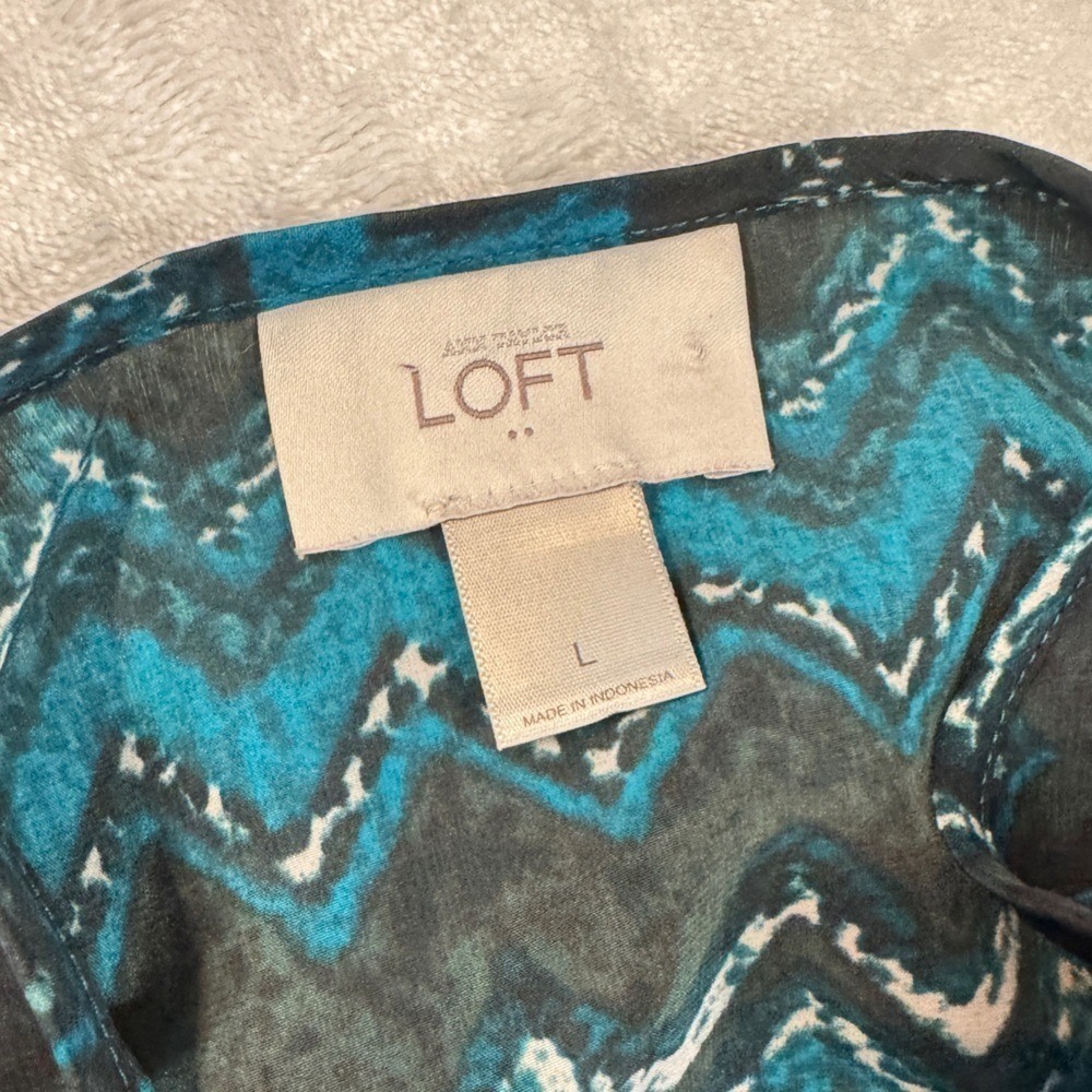Ann Taylor Loft Keyhole Chevron Striped Teal Black White Blouson Dress Large - Picture 5 of 5